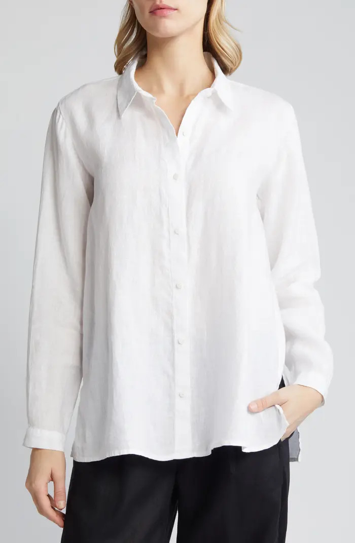 Eileen Fisher Classic Long Sleeve Organic Linen Button-Up Shirt | Nordstrom | Nordstrom