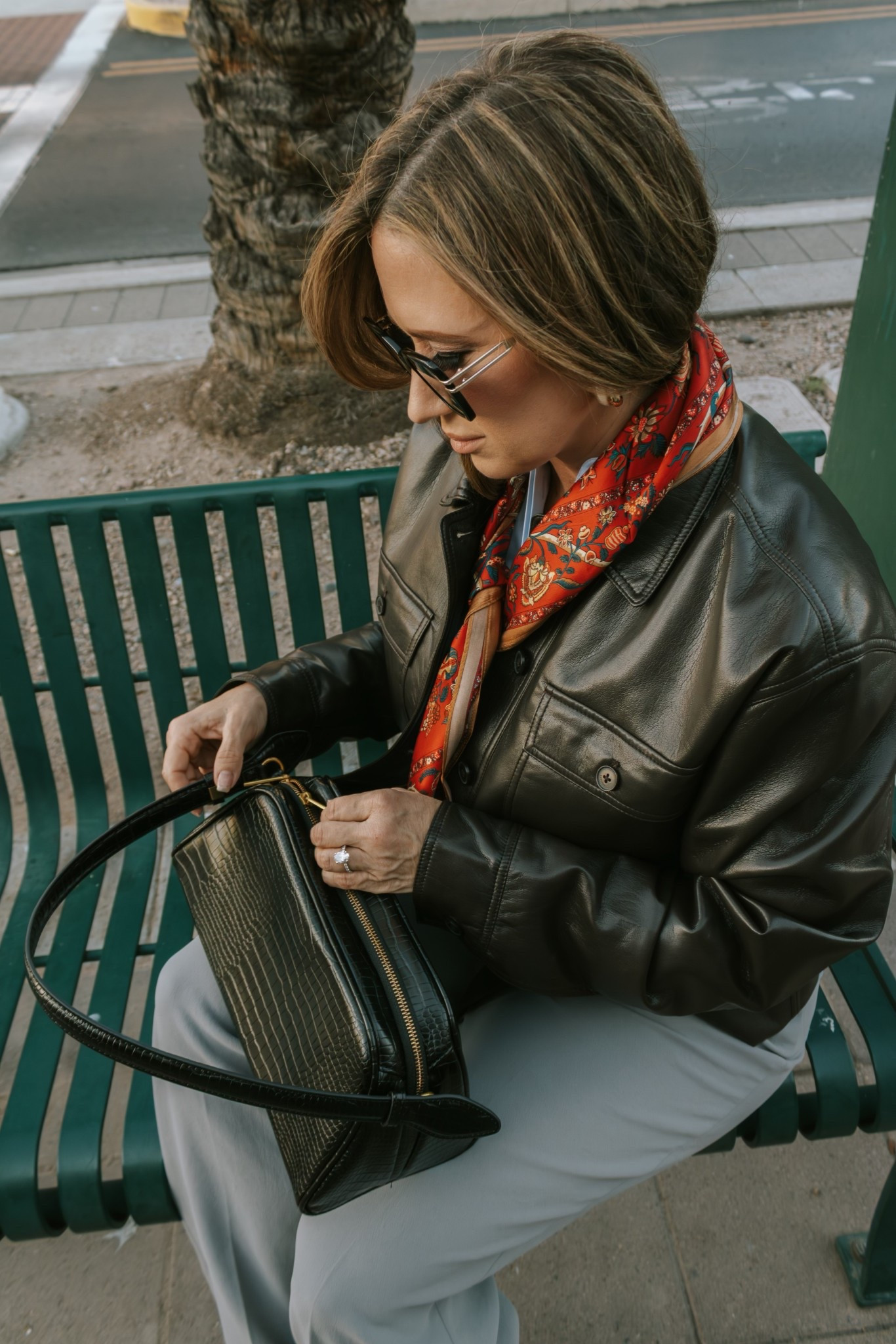 This is proof that you can carry beautiful budget friendly bags that look high-end without the price tag! This BCBG croc embossed bag is under $40! The scarf is Amazon and comes in multiple colors and prints. The Babaton jacket is my favorite! The quality is amazing and I love the belted waist! @Aritzia @amazonfindsandfashion 

#LTKMidsize #LTKPetite #LTKootd