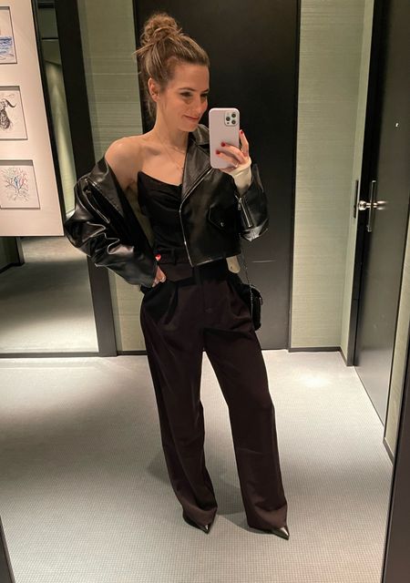 another Tokyo date night look 🤍 the simple formula: a corset, black high waisted pants, boots and a faux leather jacket. I got the corset in a size small. 

#LTKstyletip #LTKtravel #LTKSeasonal
