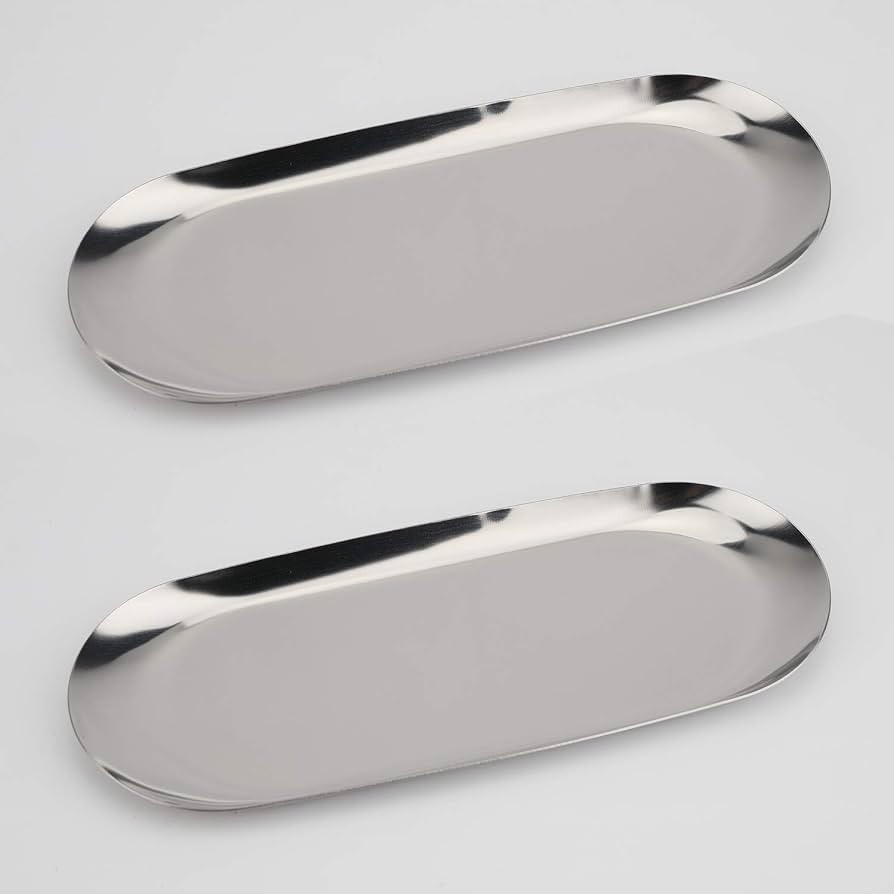 Stainless Steel Decorative Tray, Set of 2, 7 Inch Long, Jewelry Dish Cosmetics Organizer Bathroom... | Amazon (US)