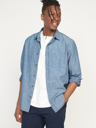 Regular-Fit Chambray Everyday Non-Stretch Shirt for Men | Old Navy (US)