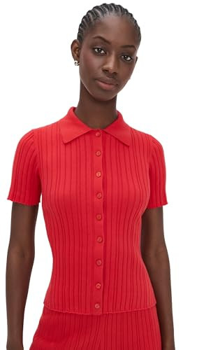 LE BOP Women's Ribbed Button Up, Poppy, S | Amazon (US)
