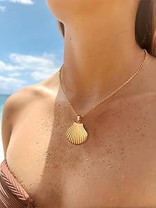 Gold Seashell Necklace For Women With Beach Sand And Bead Starfish Choker Necklace Ocean Chains N... | Amazon (US)