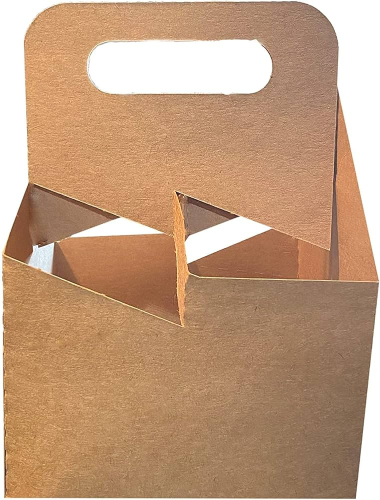 C-Store Packaging 4 Cup Drink Carrier With Handle | Kraft Paperboard Cup Holder | Disposable Cup ... | Amazon (US)