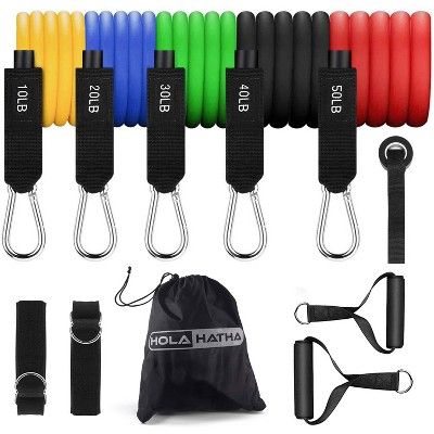 HolaHatha Resistance Band Workout Set Up to 110 Pounds Max with 5 Bands, 2 Padded Handles, 2 Ankl... | Target
