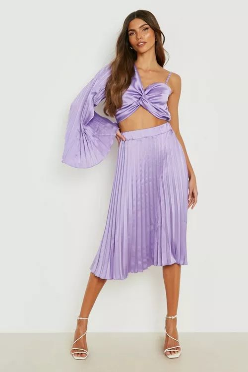 Satin Pleated Midi Skirt | Boohoo.com (US & CA)