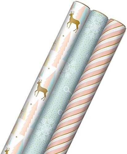 Hallmark Pink Christmas Wrapping Paper with Cut Lines on Reverse (3 Rolls: 120 sq. ft. ttl) Pink,... | Amazon (US)