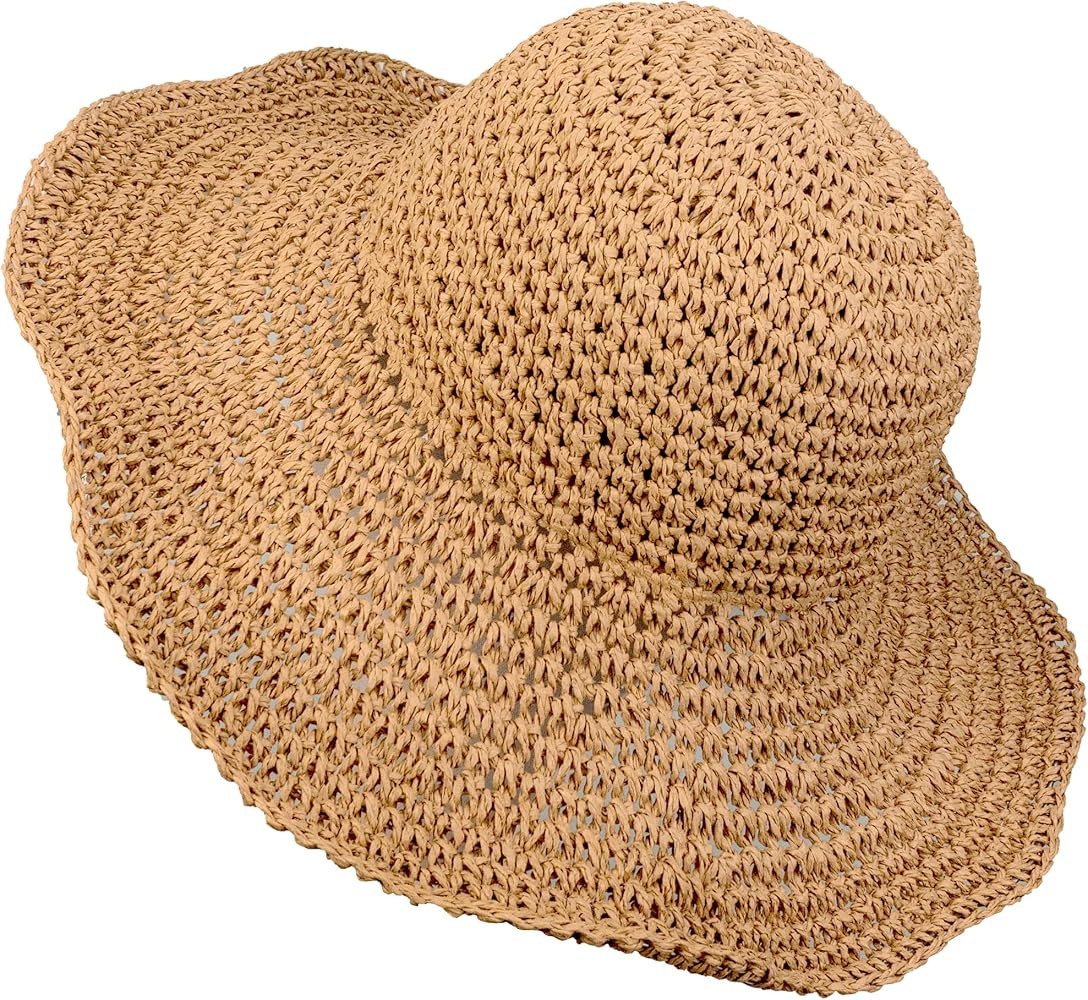 Crochet Straw Sun Hat for Women Floppy Beach Sun Hat Soft Large Lady Bucket Hat Foldable Travel S... | Amazon (US)