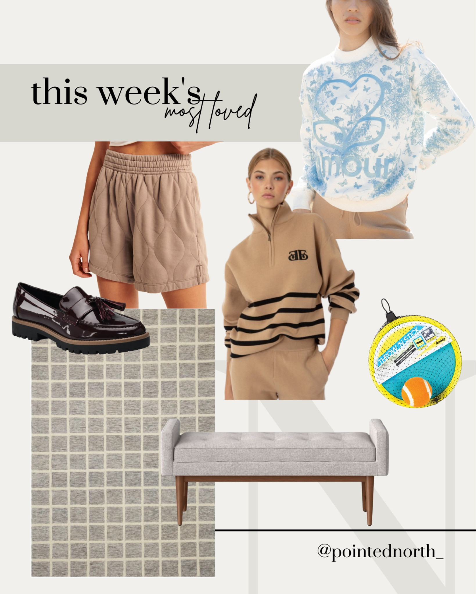 Good picks, because I love all these too! 🤍 Ordering the gray pair of the Abercrombie quilted shorts asap. #favorites #mostloved #falloutfits #sweatshirt #homedecor #entryway #arearug #entrywaybench #targetfinds #bench #loafers 

#LTKunder100 #LTKshoecrush #LTKhome