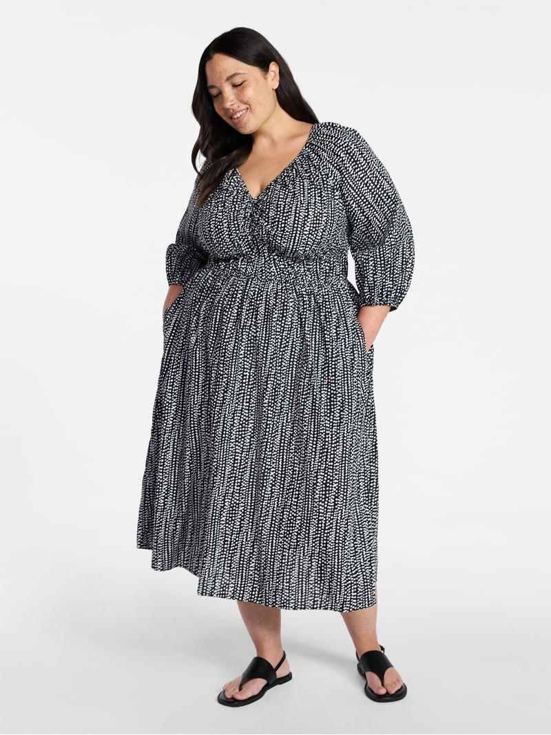 Terra & Sky Women's Plus Size Cinch Waist Midi Dress, Sizes 0X-5X | Walmart (US)