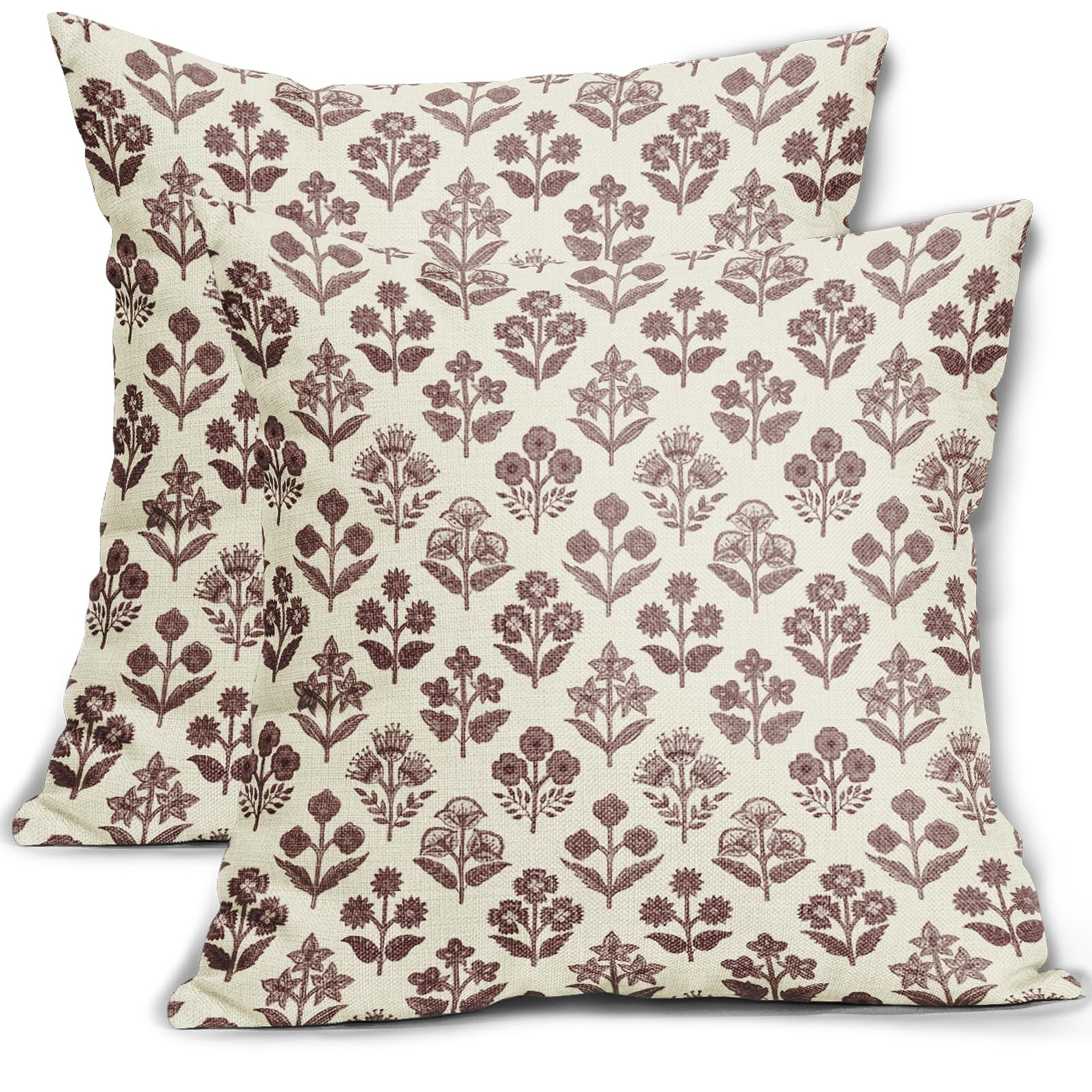Burgundy Red Floral Pillow Covers 18x18 Inch Set of 2, Vintage Flower Block Print Pattern Decorat... | Amazon (US)