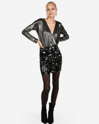 High Waisted Velvet Sequin Mini Skirt | Express