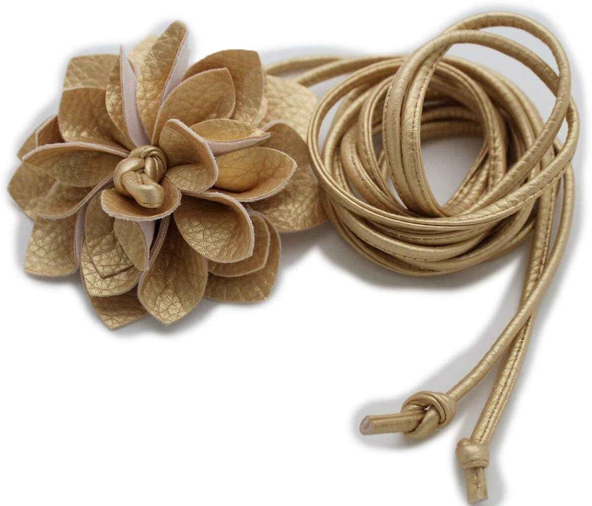 TFJ Women Bridal Fashion Belt Hip High Waist Big Flower Charm Buckle S M L Gold | Amazon (US)