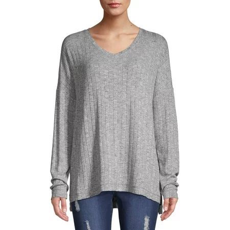 Time and Tru Women's Ribbed T-Shirt with Drop Shoulder | Walmart (US)