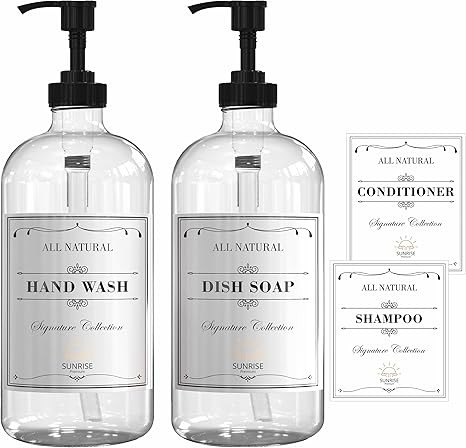 SUNRISE PREMIUM 16 Oz Clear Glass Soap Dispenser with Pump 2 Pack, Thick Refillable Countertop Li... | Amazon (US)