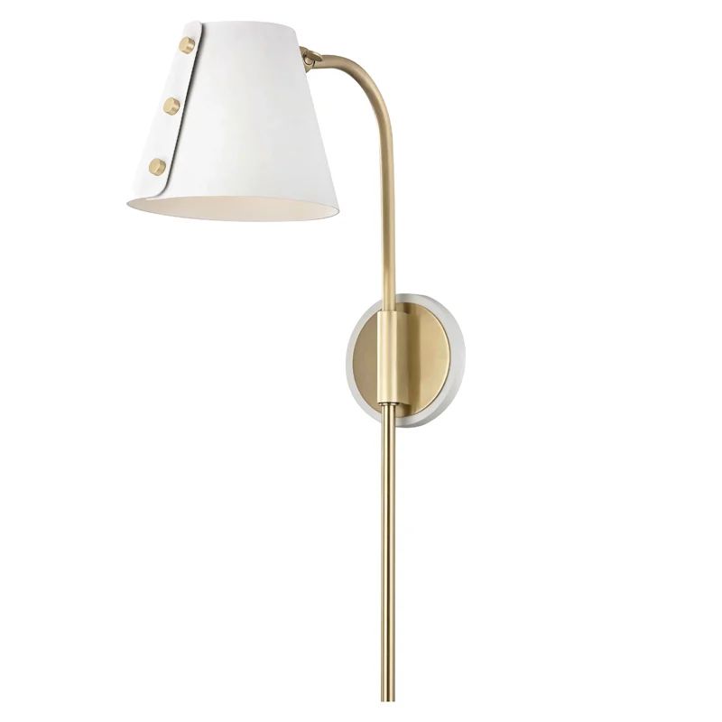 Mitzi HL174201 Meta Single Light 22" High LED Wall Sconce with Metal Shade Aged Brass / White Indoor | Build.com, Inc.