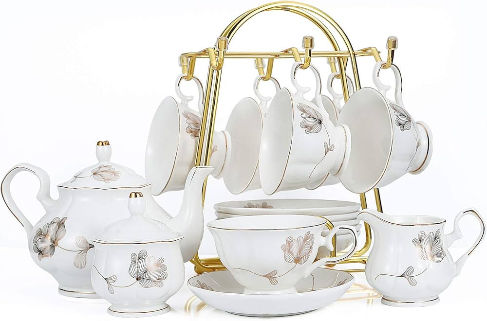 CHENP.HMC Porcelain Ceramic 22-Piece Tea Set, Teapot and Cup Set, 30.7 Ounces, for 6, Gift Sets, ... | Amazon (US)
