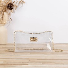 Transparent Shoulder Bag With Lock Chain, Stadium Approved 12 X 12 X 6 Clear Transparent Purse Bag F | SHEIN