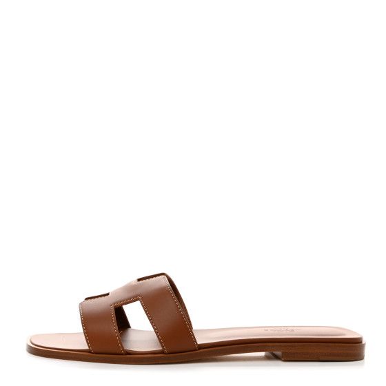 HERMES Box Calfskin Oran Sandals 39.5 Gold | FASHIONPHILE | FASHIONPHILE (US)