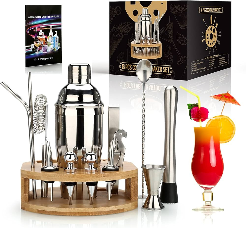 25 oz Cocktail Shaker Set 16 Pcs Mixology Bartender Kit with Bamboo Stand - Professional Stainles... | Amazon (CA)