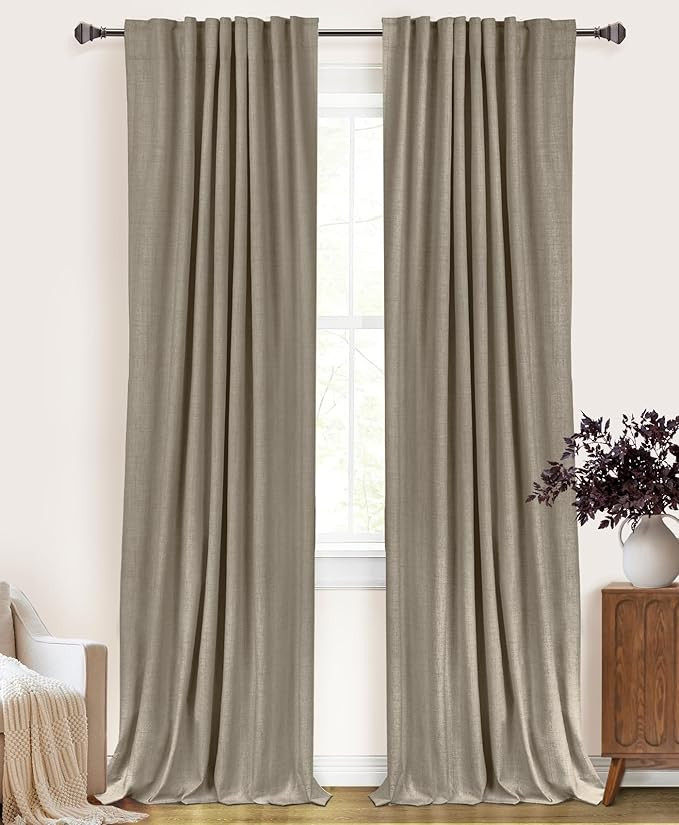100% Blackout Shield Linen Blackout Curtains for Bedroom 84 Inches Long, Back Tab/Rod Pocket Livi... | Amazon (US)