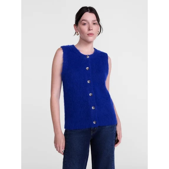 Scenario Women's Button Front Textured Sweater Vest, Lightweight, Sizes XS-XXXL | Walmart (US)