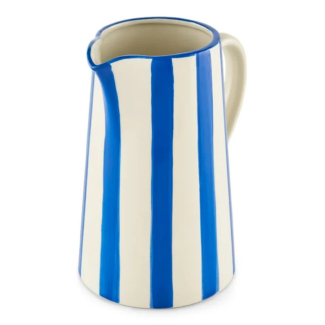 Mainstays by Becky G. & Alejandra 8.5" Blue Stripe Ceramic Pitcher Vase | Walmart (US)