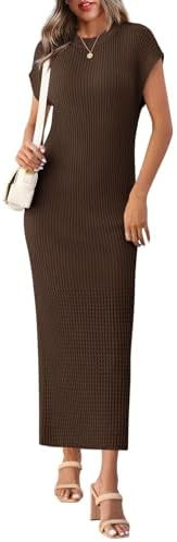 Yousify Womens Ribbed Knit Dress 2025 Trendy Casual Cap Sleeve Crewneck Maxi Dresses S-XXL | Amazon (US)