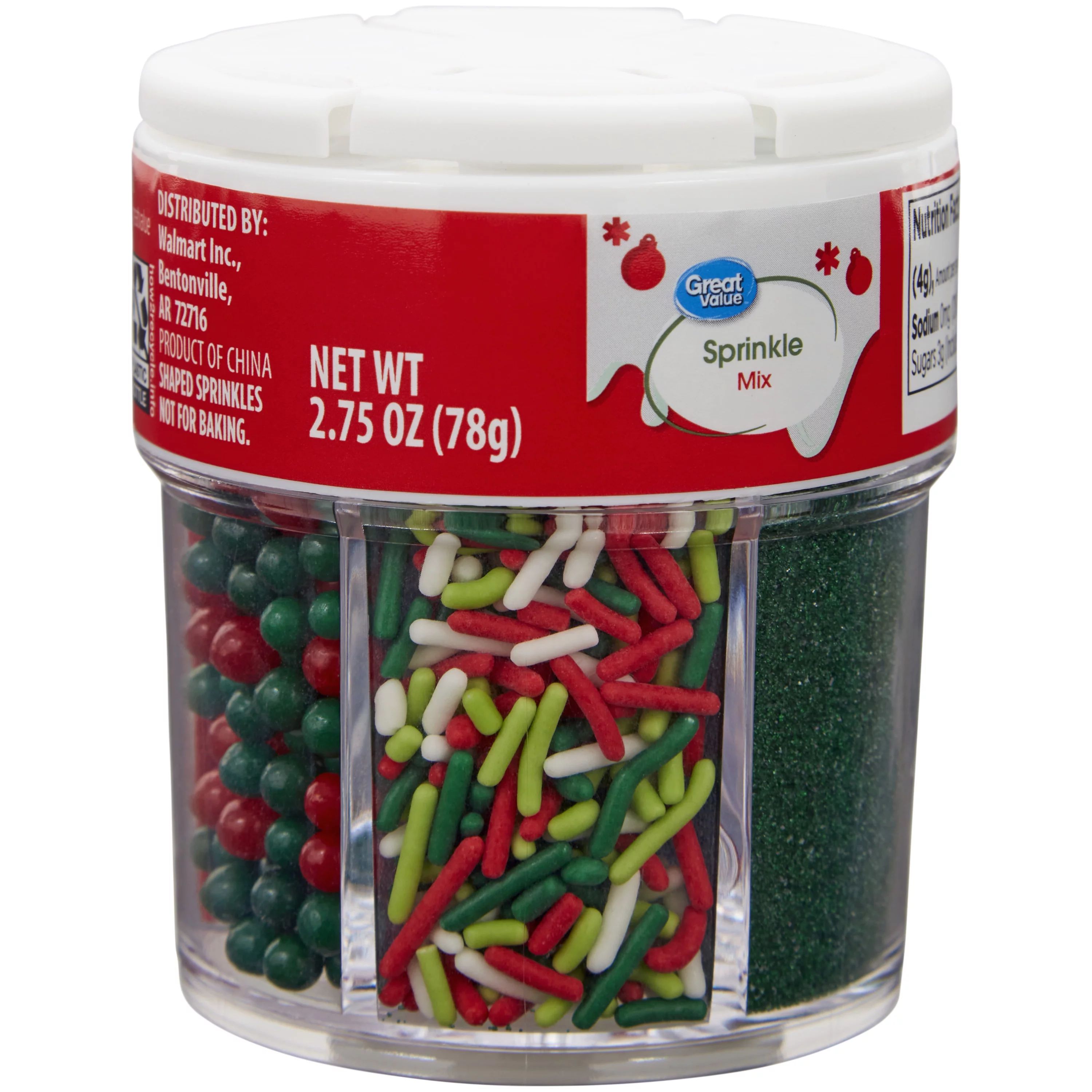 Great Value Christmas 6-Cell Sprinkle Mix of Sugar, Nonpareils and Candies, 2.75 oz., Assorted Co... | Walmart (US)