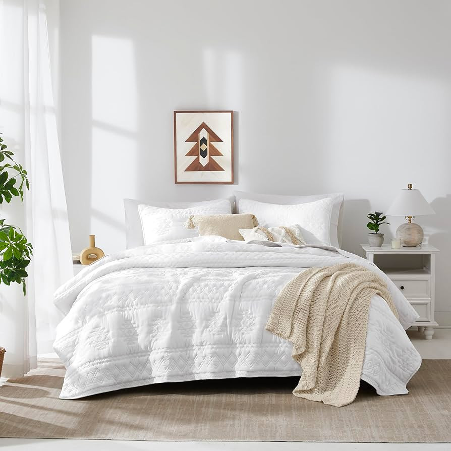 WDCOZY White Boho Quilt King Size Bedding Set with 2 Pillow Shams, Farmhouse Lightweight Soft Bed... | Amazon (US)