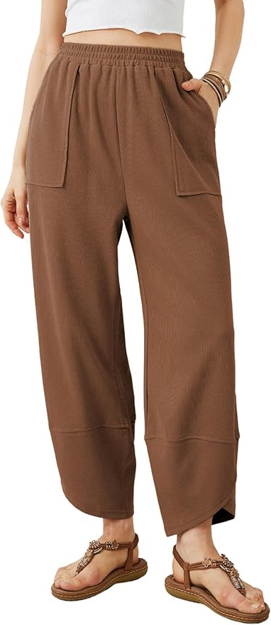 Xiaoxuemeng Womens Baggy Wide Leg Pants Casual Elastic Waisted Palazzo Harem Pants with Pockets | Amazon (US)
