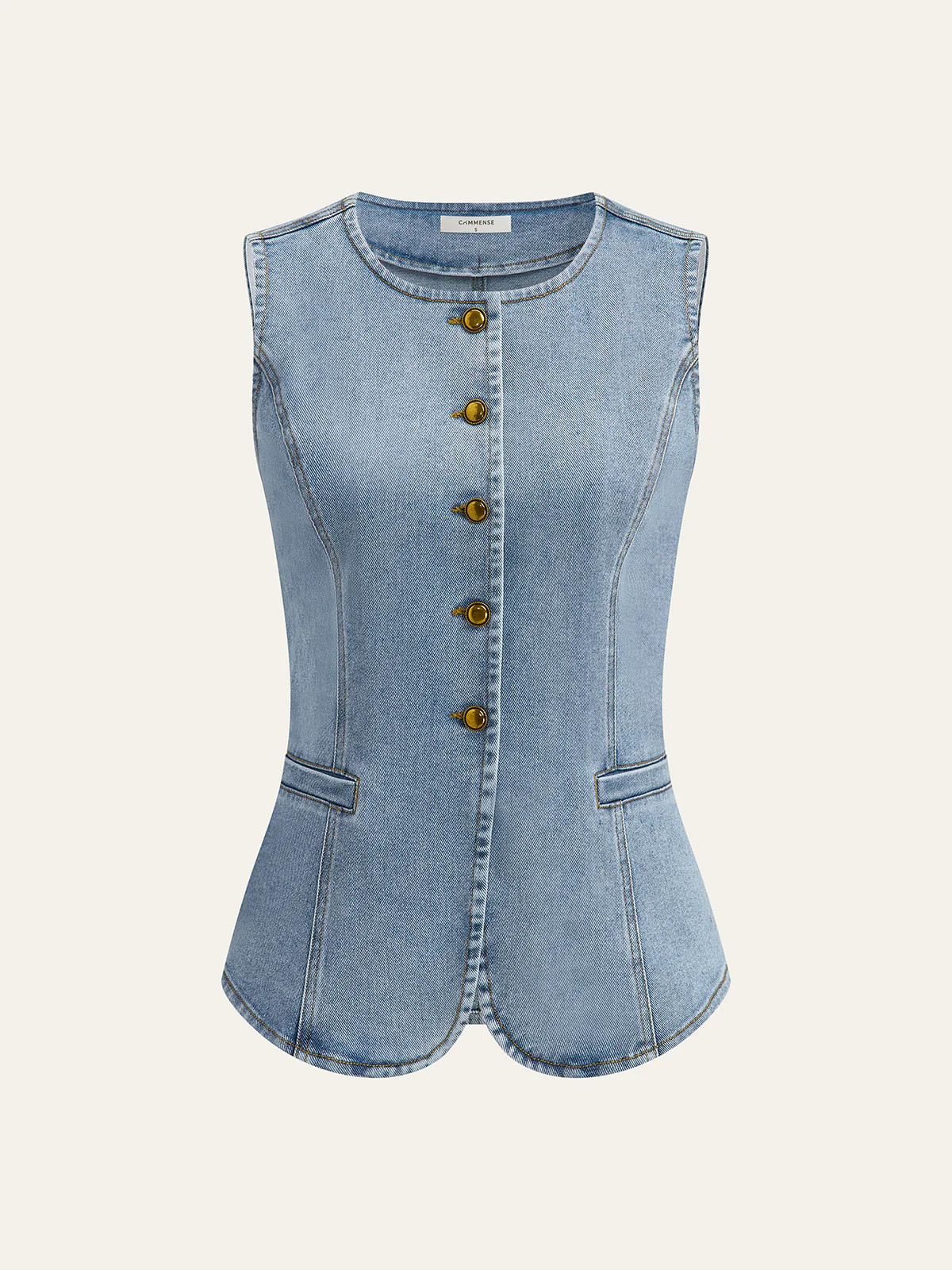 Sleeveless Button-Up Denim Vest | Commense