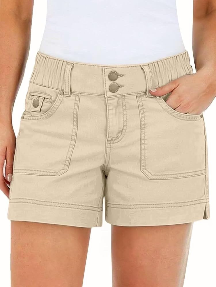 Flamingals Women's Mid Waist Solid Split Side Flap Pocket Casual Shorts

#LTKOver40 #LTKActive