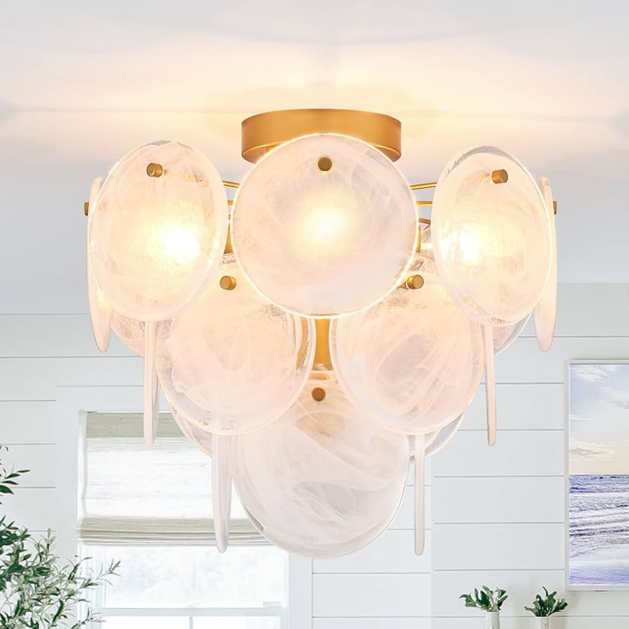Modern Flush Mount Glass Ceiling Light, Gold Hallway Lights Vintage Chandelier, 4-Light Unique Li... | Amazon (US)