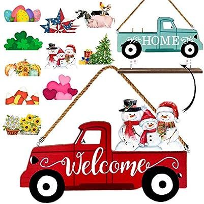 Winder Truck Welcome Sign & Home Sign, 2-Side Red Truck Christmas Decor with 10 Pcs Icons for Fro... | Amazon (US)