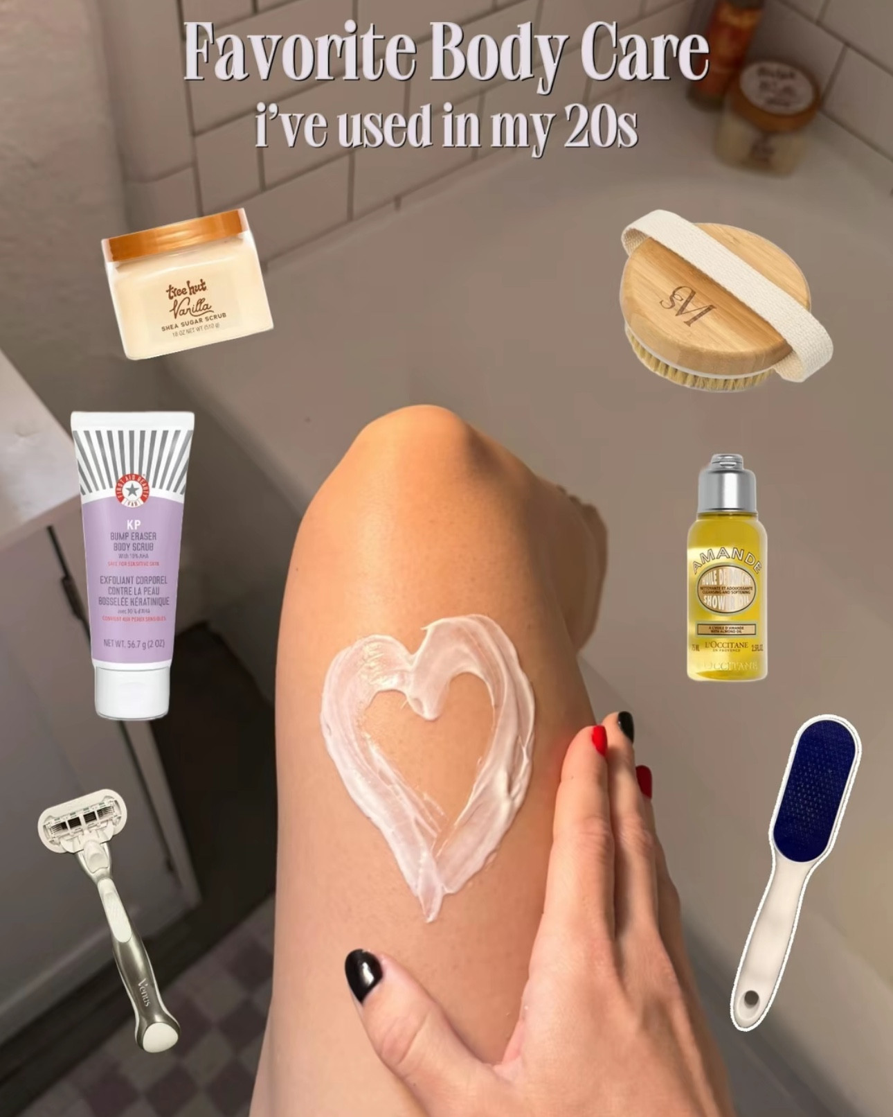 these are the best body care products i’ve tried that have helped my skin in my 20s! 💖 dry brushing: helps stimulate the lymphatic system, remove dead skin, & improve the appearance of cellulite sugar scrub: helps my skin feel soft & smooth! kp bump eraser: this gets rid of any bumps & uneven texture  exfoliating mitt: this helps get rid of dead skin hard callous remover: helps keep my feet soft & smooth shave oil: preps & protects my skin for shaving gillette razor: best grown up girlie razor! shower oil: re-hydrates & strengthens the skin barrier!

#LTKmorningroutine #LTKselfcare