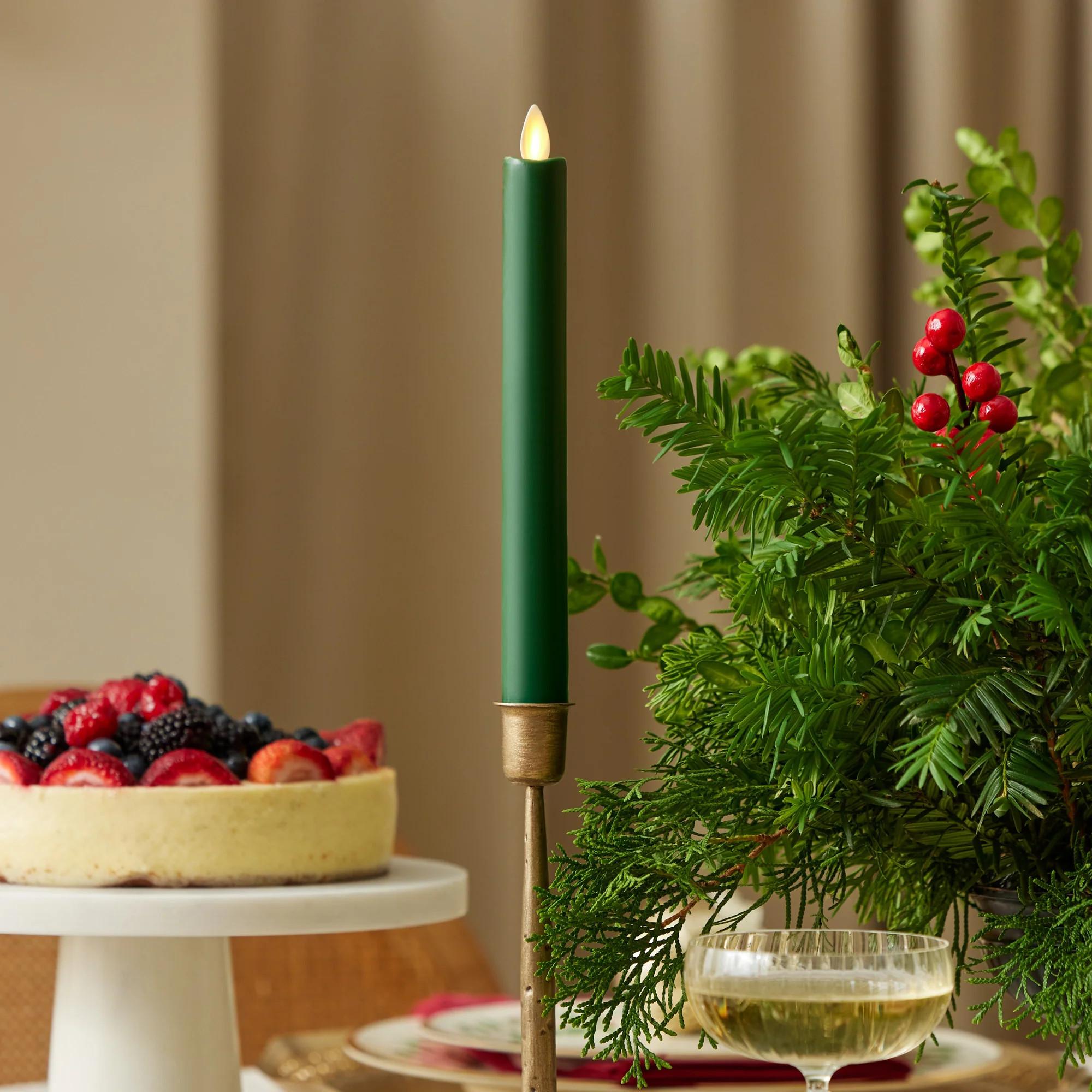 Holiday Green Flameless Candle Taper | Luminara