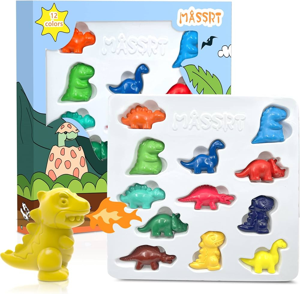 Dinosaur Crayons for Toddlers, 12 Colors 99% Unbreakable Non-toxic Crayon Gifts, Easy to Hold Was... | Amazon (US)