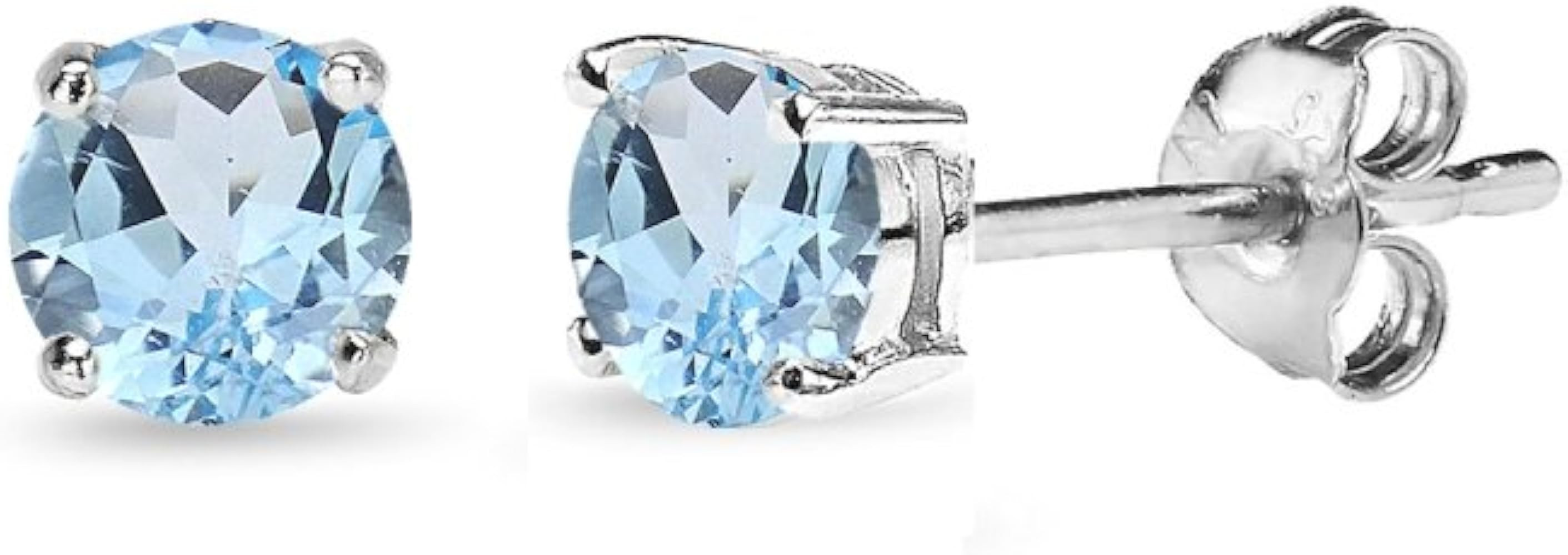 Sterling Silver Round-Cut Solitaire Blue Topaz Stud Earrings for Women | Amazon (US)