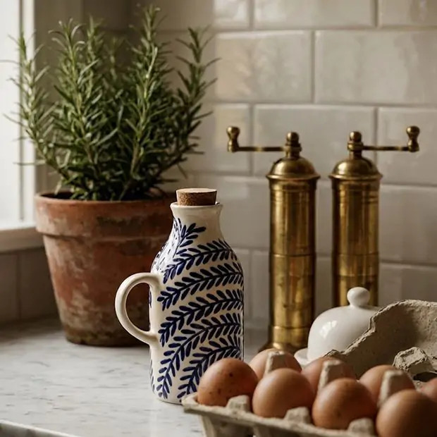 Painted Indigo Vine Oil Cruet | Antique Farm House