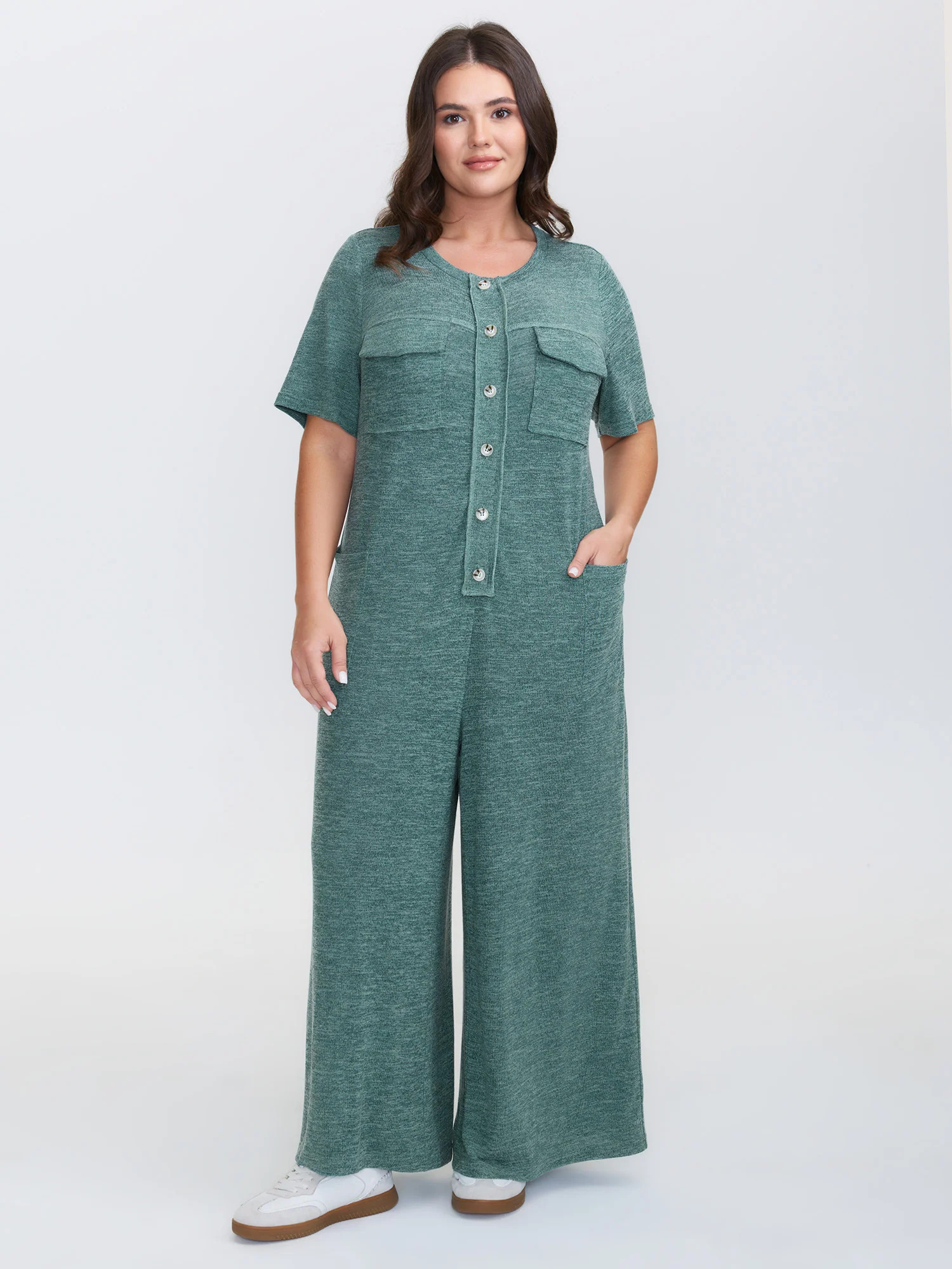 Supersoft Heather Button Placket Jumpsuit | Bloomchic