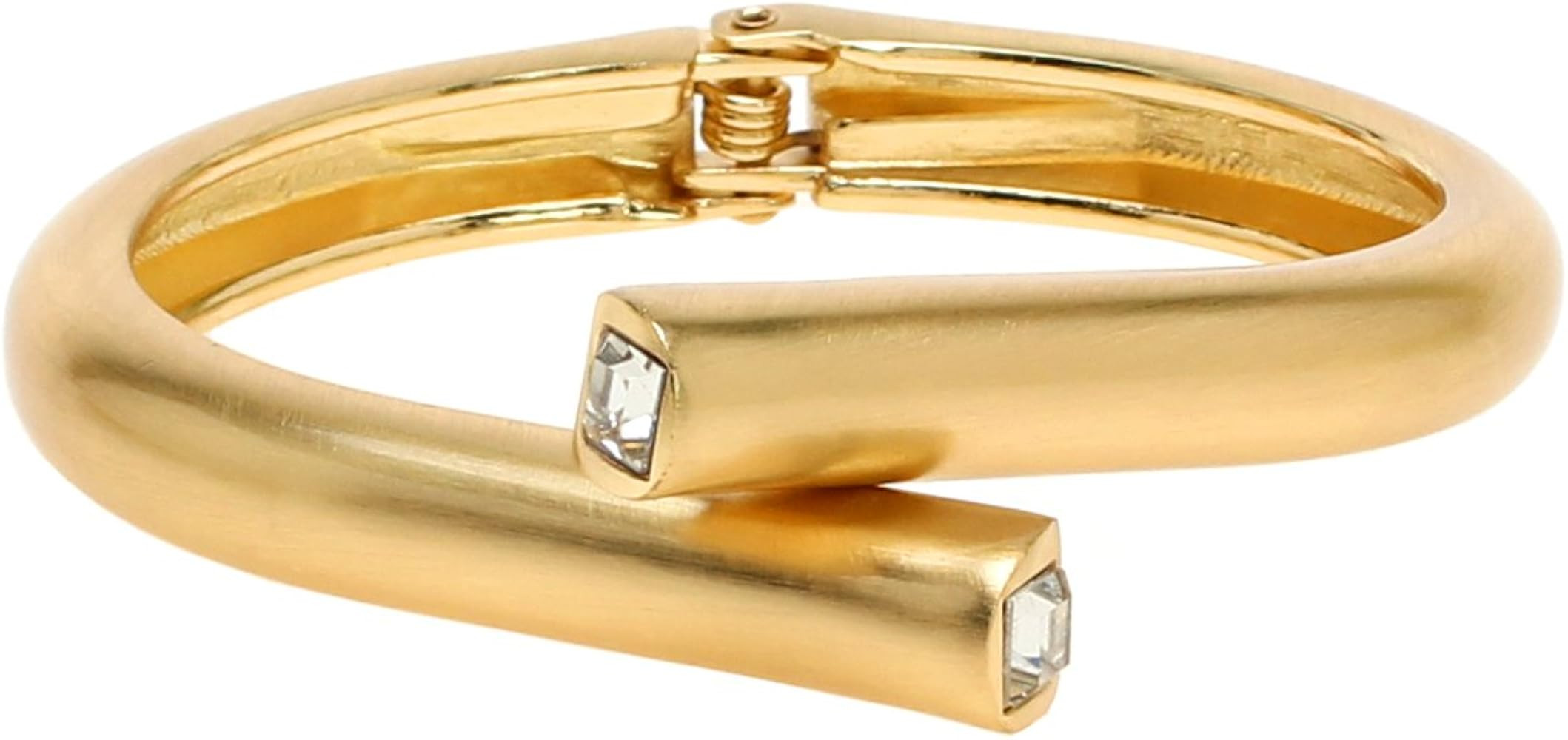 Polished Clear Crystal Solid Gold Tone Metal Clasp Bangle Bracelet | Amazon (US)