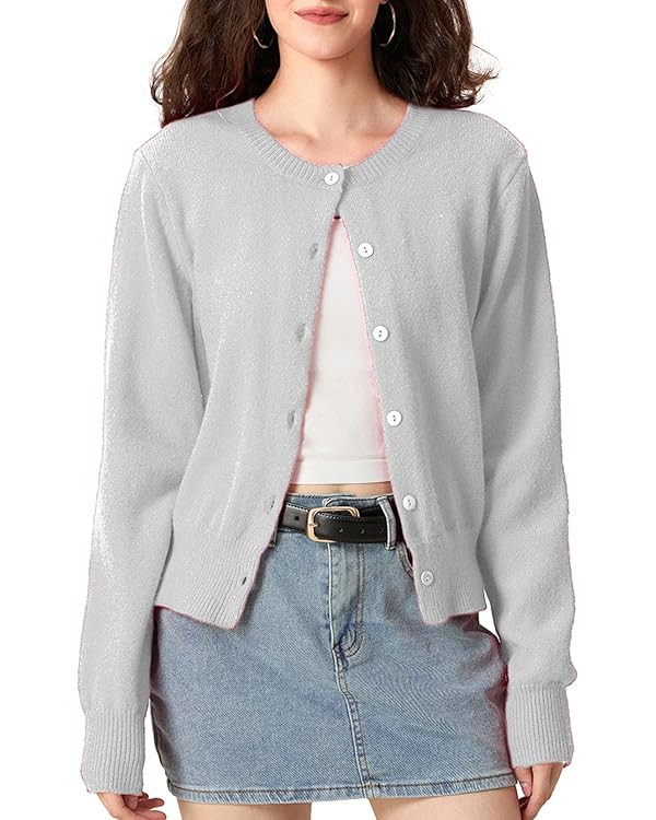 Women Y2k Button Up Cardigan Long Sleeve Knitted Crop Sweater Shirt Crew Neck Cute Solid Fall Kni... | Amazon (US)