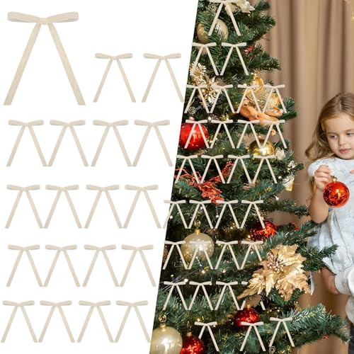 GCVNEX 24 Pcs Champagne Velvet Ribbon Bows for Christmas Tree, Pre-Tied Ribbon Bows for Wreaths, Gifts, Garland, Holiday Decorations & Home Decor Wedding Outdoor Indoor, Rustic Craft | Amazon (US)