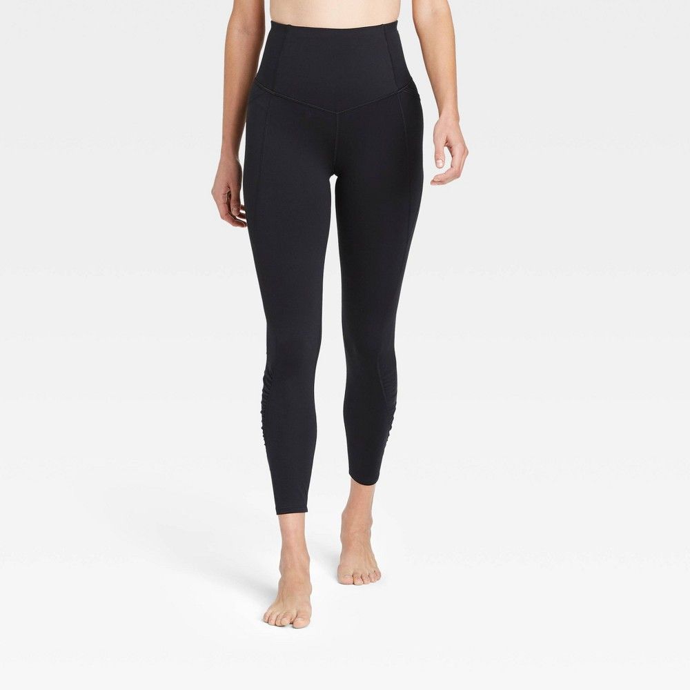 Women's Contour Shirred Brushed Back High-Waisted 7/8 Leggings 25"" - All in Motion Black L | Target
