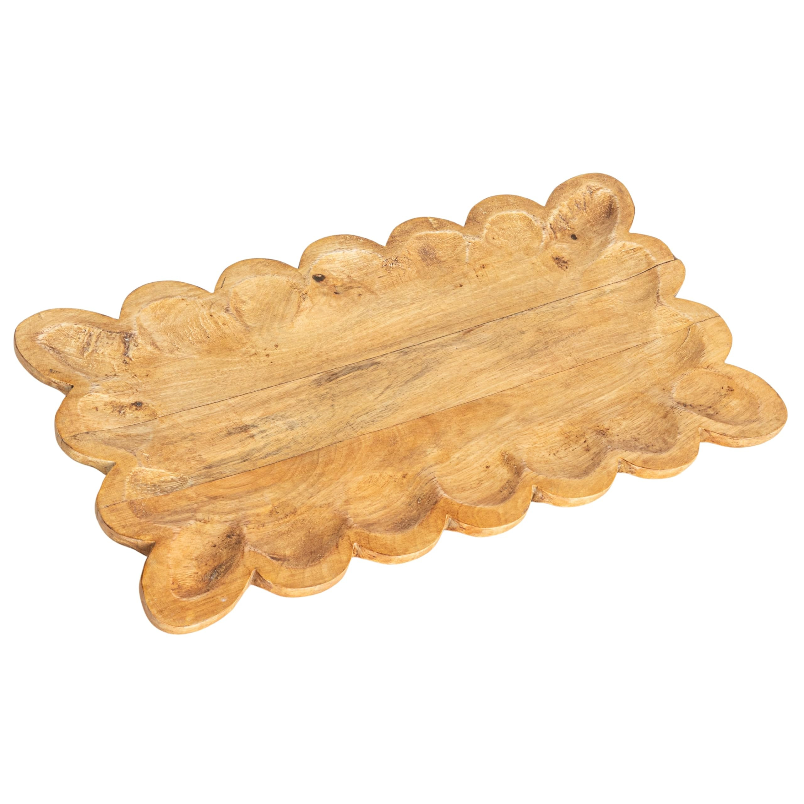 Creative Co-Op Scalloped Mango Wood Tray, Natural | Amazon (US)