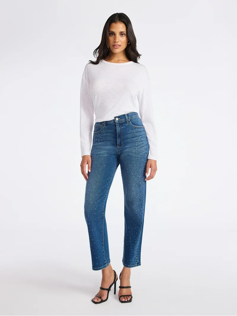 Sofia by Sofia Vergara Women's and Women's Plus Size Lana Embellished Relaxed Straight Cropped Hi... | Walmart (US)