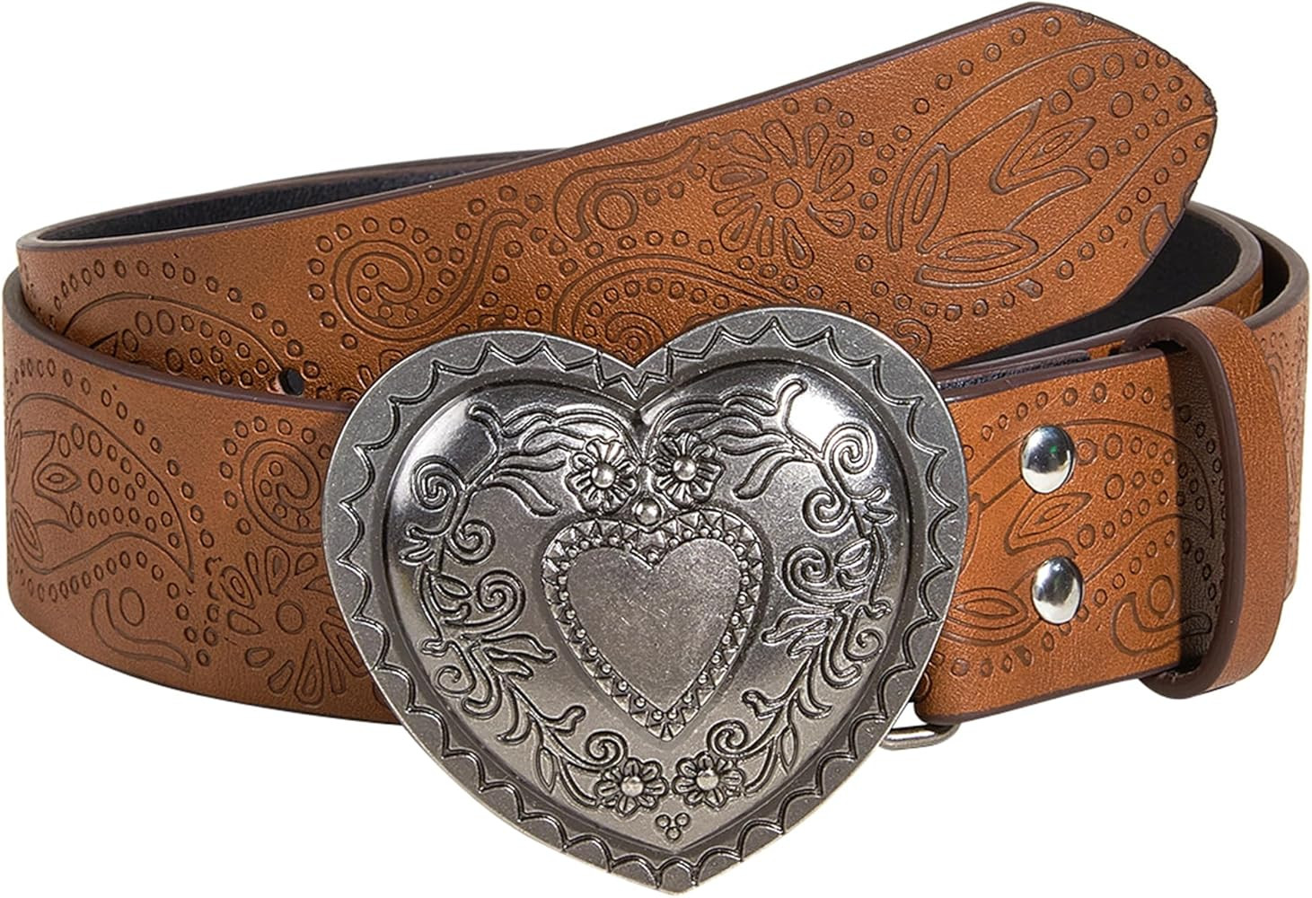 Women's PU Leather Embossed Belts Vintage Western Waist Strap with Heart-Shaped Buckle Belt for P... | Amazon (US)
