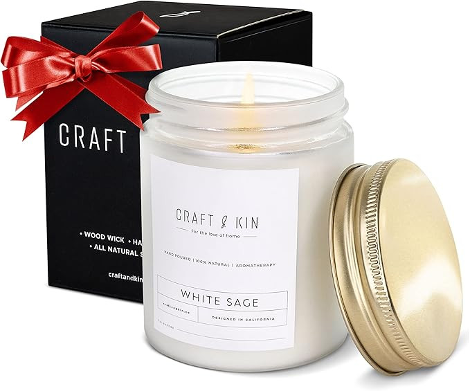 Craft & Kin White Sage Christmas Scented Candles for Cleansing | 8 Oz 45 Hour Long Lasting Holida... | Amazon (US)