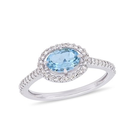 Tangelo 5/8 Carat T.G.W Aquamarine and 1/4 Carat T.W. Diamond 10kt White Gold Halo Engagement Ring | Walmart (US)